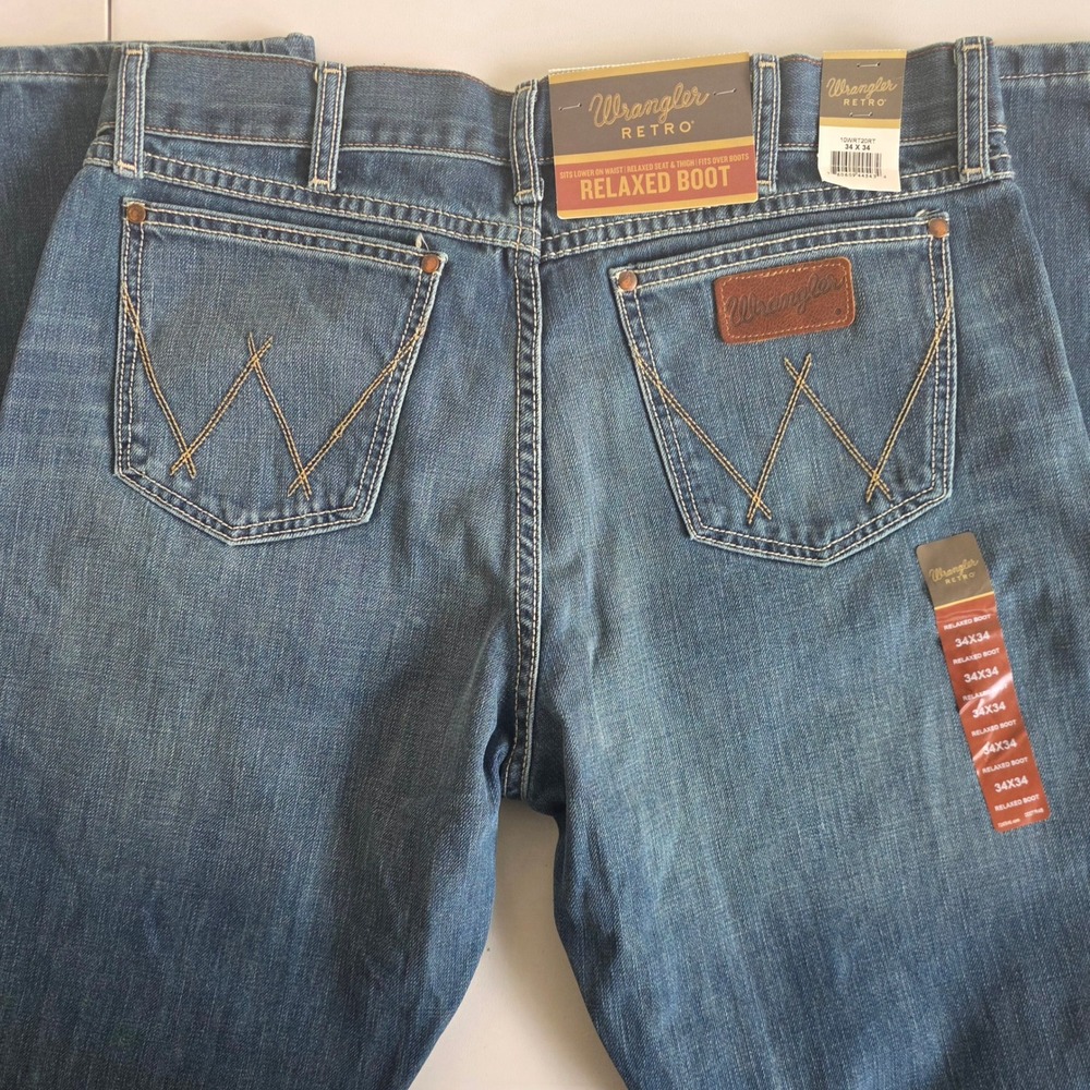 NWT Wrangler Retro Relaxed Bootcut Jeans Mens 34x34 Medium Wash